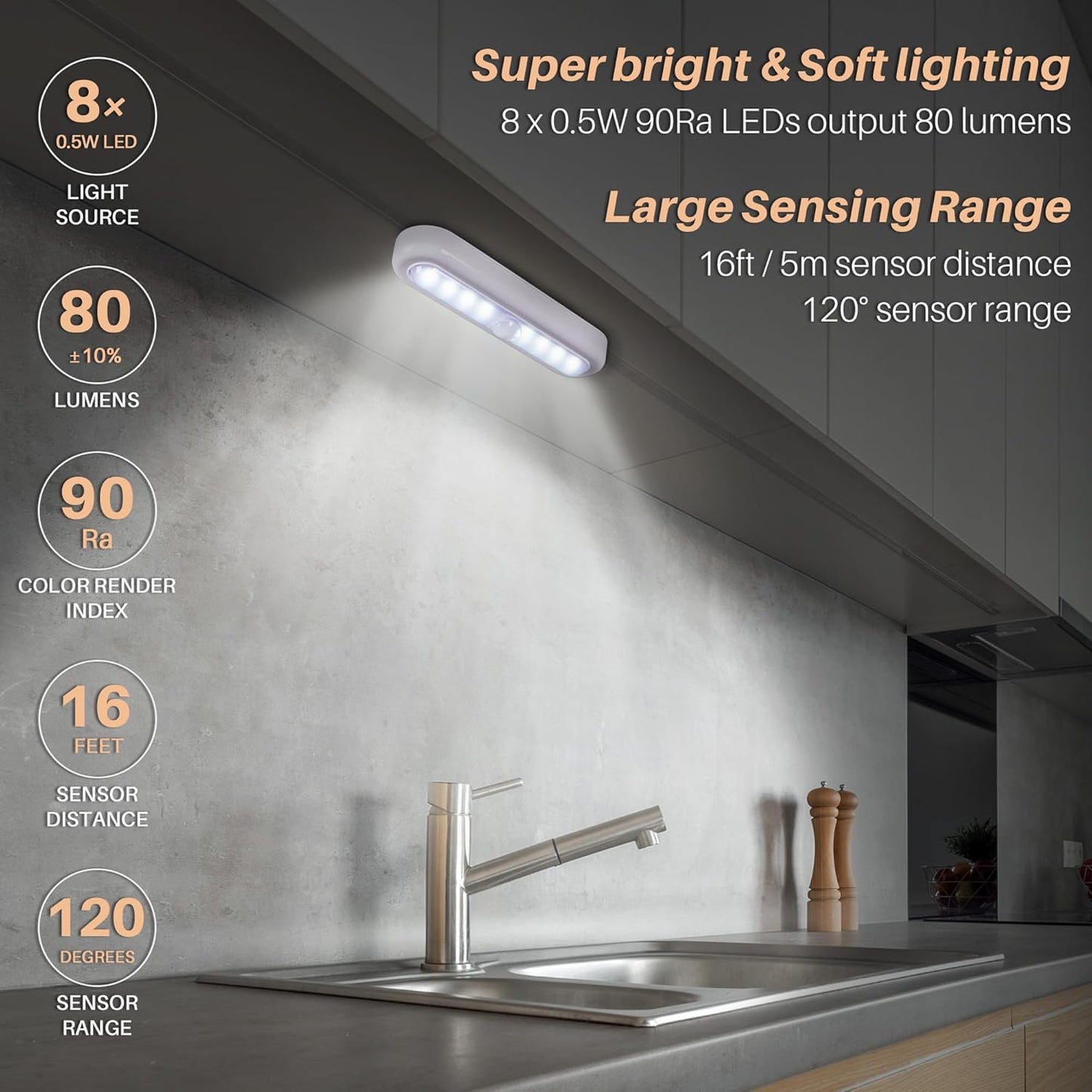 3 Pack 7” Motion Sensor Lights Indoor Battery Operated, Stick on LED Light for Closet, Stairs, under Cabinet, Cool White