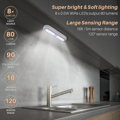 3 Pack 7” Motion Sensor Lights Indoor Battery Operated, Stick on LED Light for Closet, Stairs, under Cabinet, Cool White