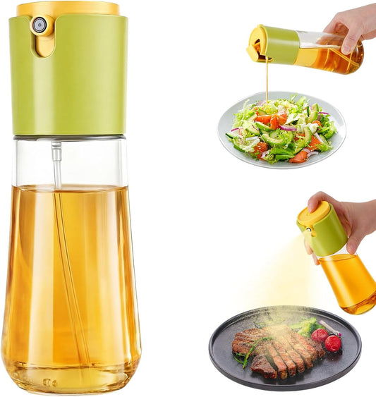 Olive Oil Sprayer and Dispenser 2 in 1, 10Oz/300Ml Oil Mister & Pourer with Portion Control, Food Grade Kitchen Gadget for Air Fryer, Cooking, Salad, BBQ, Fryin(Green)