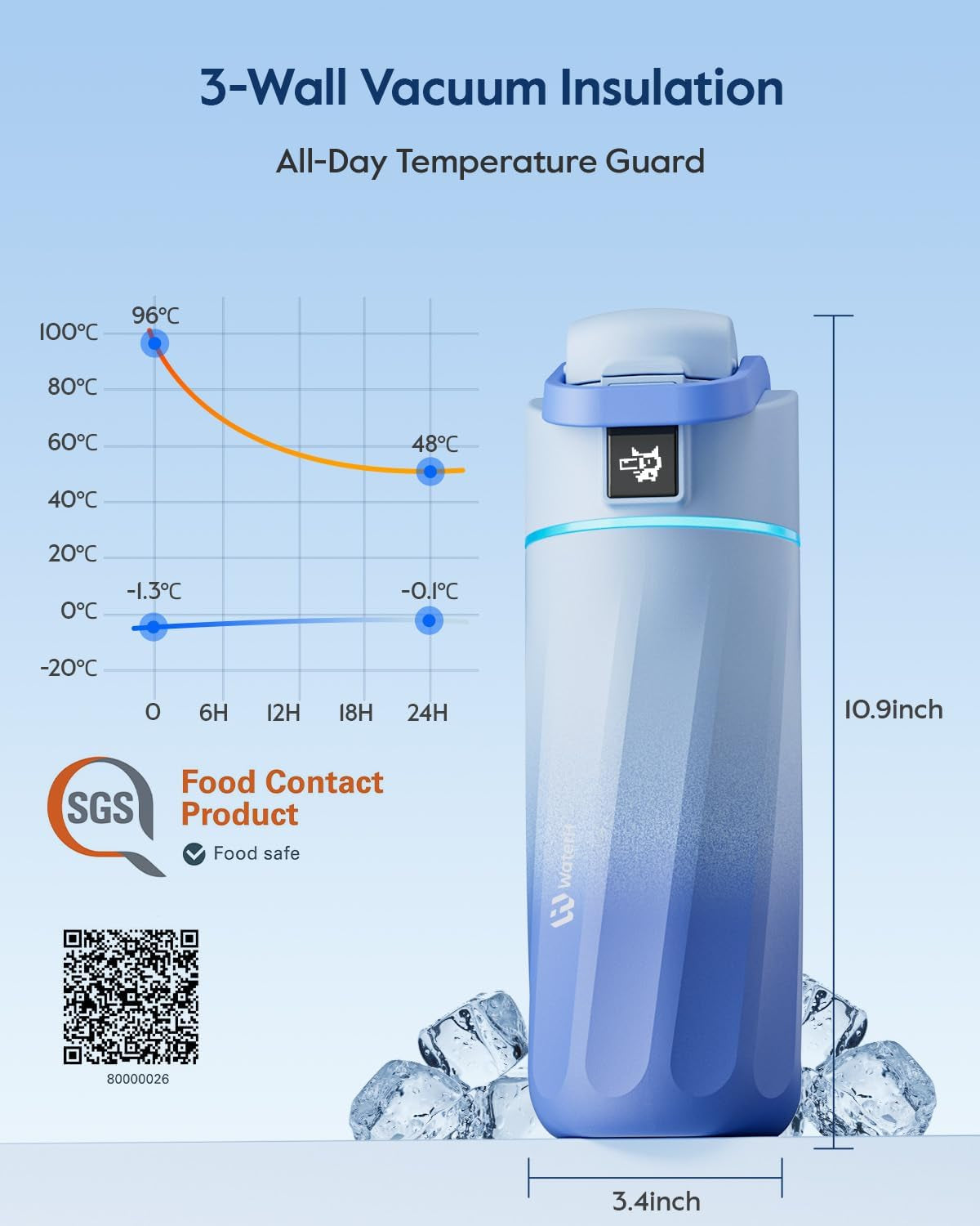 BOOST Smart Water Bottle with Reminder & Tracker, 16Oz Kids Water Bottle for School, DIY Refrigerator Magnets, Bpa-Free Vacuum Insulated Stainless Steel, Ideal for Travel, Camping