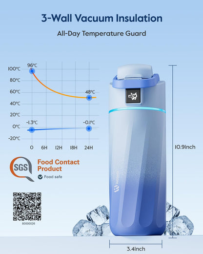 BOOST Smart Water Bottle with Reminder & Tracker, 16Oz Kids Water Bottle for School, DIY Refrigerator Magnets, Bpa-Free Vacuum Insulated Stainless Steel, Ideal for Travel, Camping