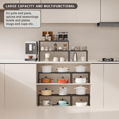 Expandable Cabinet Shelf Organizer, 1 Pack Stackable Kitchen Counter Shelf Riser, Metal Spice Rack Heavy Duty Countertop Organizer Storage for Kitchen, Pantry, Cupboard, Rv (8.7In Height,Black)