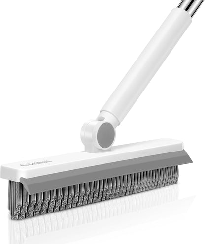 Grout Cleaner Brush with Long Handle, V-Shaped Floor Scrub Brush Swivel Grout Brush Stiff Bristle Floor Grout Scrubber for Bathroom, Tile Line, Crevice, Kitchen, Wall, Deck, Garage, White Grey