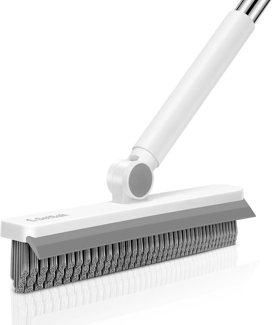 Grout Cleaner Brush with Long Handle, V-Shaped Floor Scrub Brush Swivel Grout Brush Stiff Bristle Floor Grout Scrubber for Bathroom, Tile Line, Crevice, Kitchen, Wall, Deck, Garage, White Grey