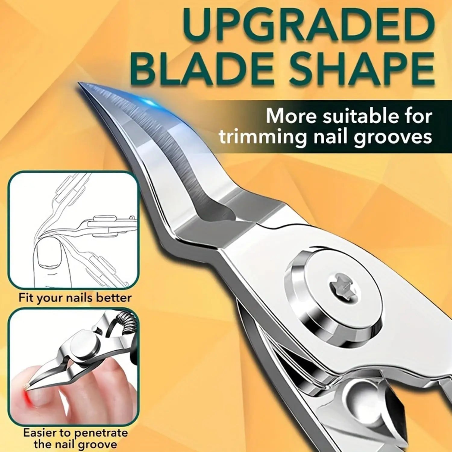 Stainless Steel Toenail Clippers for Thick & Ingrown Nails - Concave Edge Curved Blade, 30° Sharp Precision Trimming