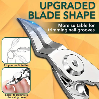 Stainless Steel Toenail Clippers for Thick & Ingrown Nails - Concave Edge Curved Blade, 30° Sharp Precision Trimming