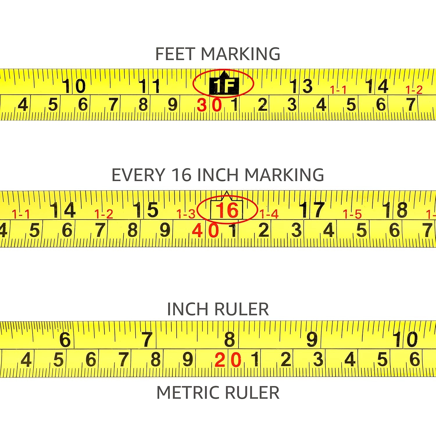 Retractable Tape Measure with Metric and SAE Measurements, 16Ft/5M, Belt Clip, Readable, Pink