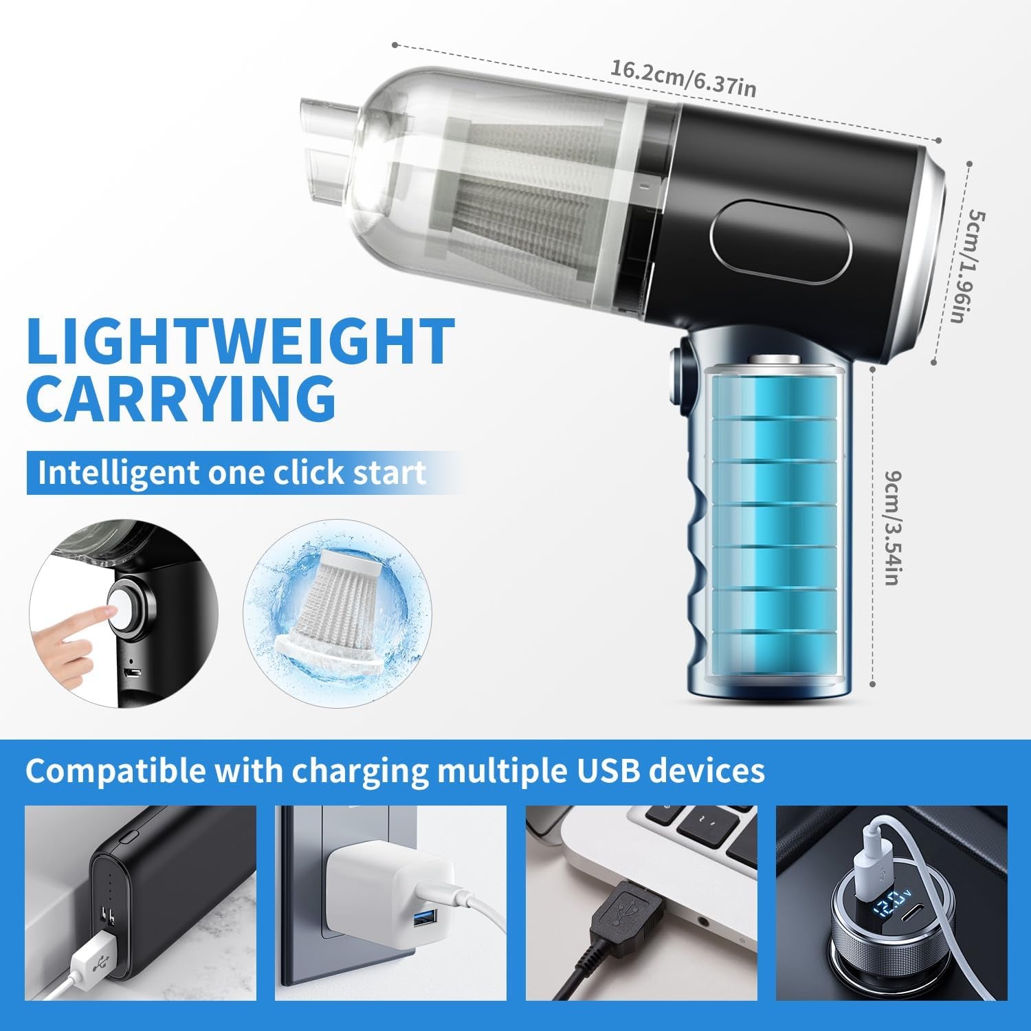 Electric Air Duster, 3-In-1 Compressed Air Duster, Keyboard Vacuum Cleaner & Air Blower, Replaces Canned Air, 12000PA Cordless Handheld Mini Vacuum for PC, Computer, Desktop, Car & Pet Hair