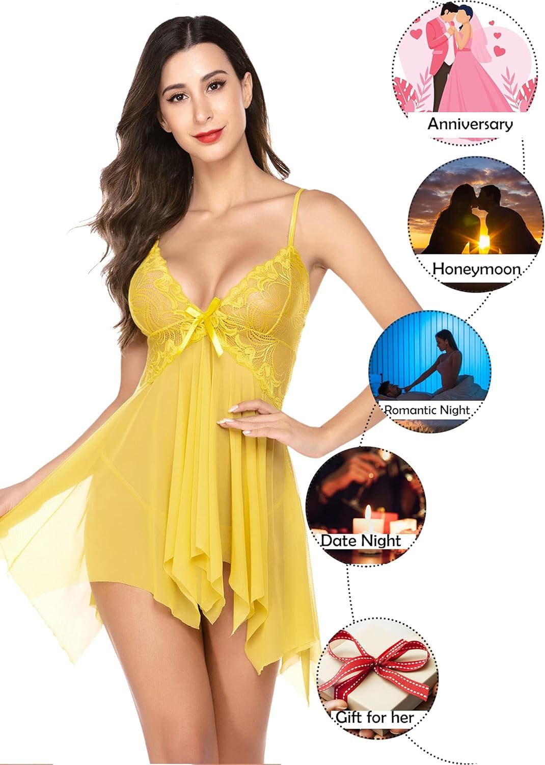 Women's Lace Babydoll Sleepwear and Boudoir Outfits, Plus Size Lingerie XS-5XL