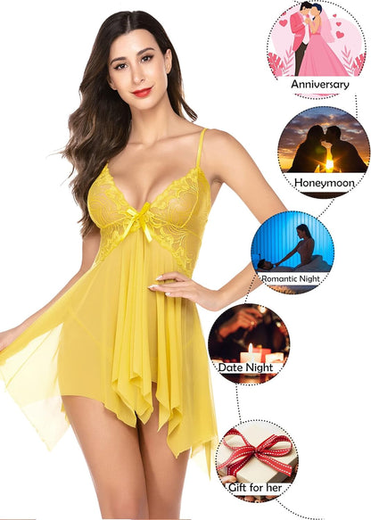 Women's Lace Babydoll Sleepwear and Boudoir Outfits, Plus Size Lingerie XS-5XL