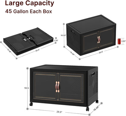 284QT Extra Large Stackable Storage Bins with Lids & Wheels & Door, 71Gal Foldable Collapsible Closet Organizers, Plastic Containers Drawers for Bedroom Dorm