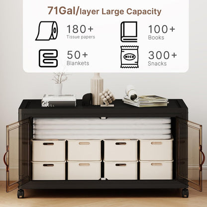 284QT Extra Large Stackable Storage Bins with Lids & Wheels & Door, 71Gal Foldable Collapsible Closet Organizers, Plastic Containers Drawers for Bedroom Dorm