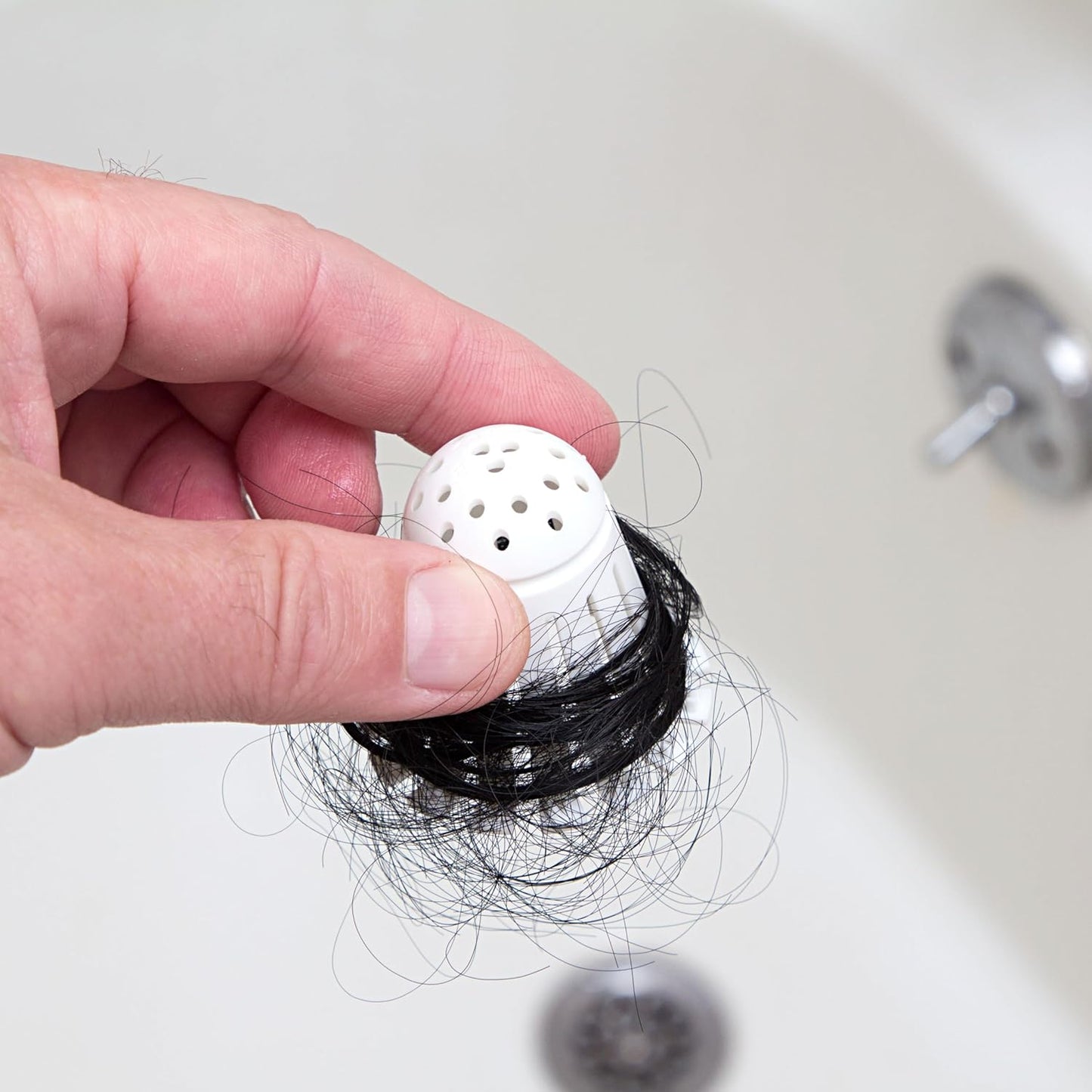 Toss 21Pk Disposable Bath Tub Drain Strainers - Hair Catcher Snare for Shower Bathtub to Prevent Clogged Drains, Traps Human and Pet Hair, One Year Supply (White)