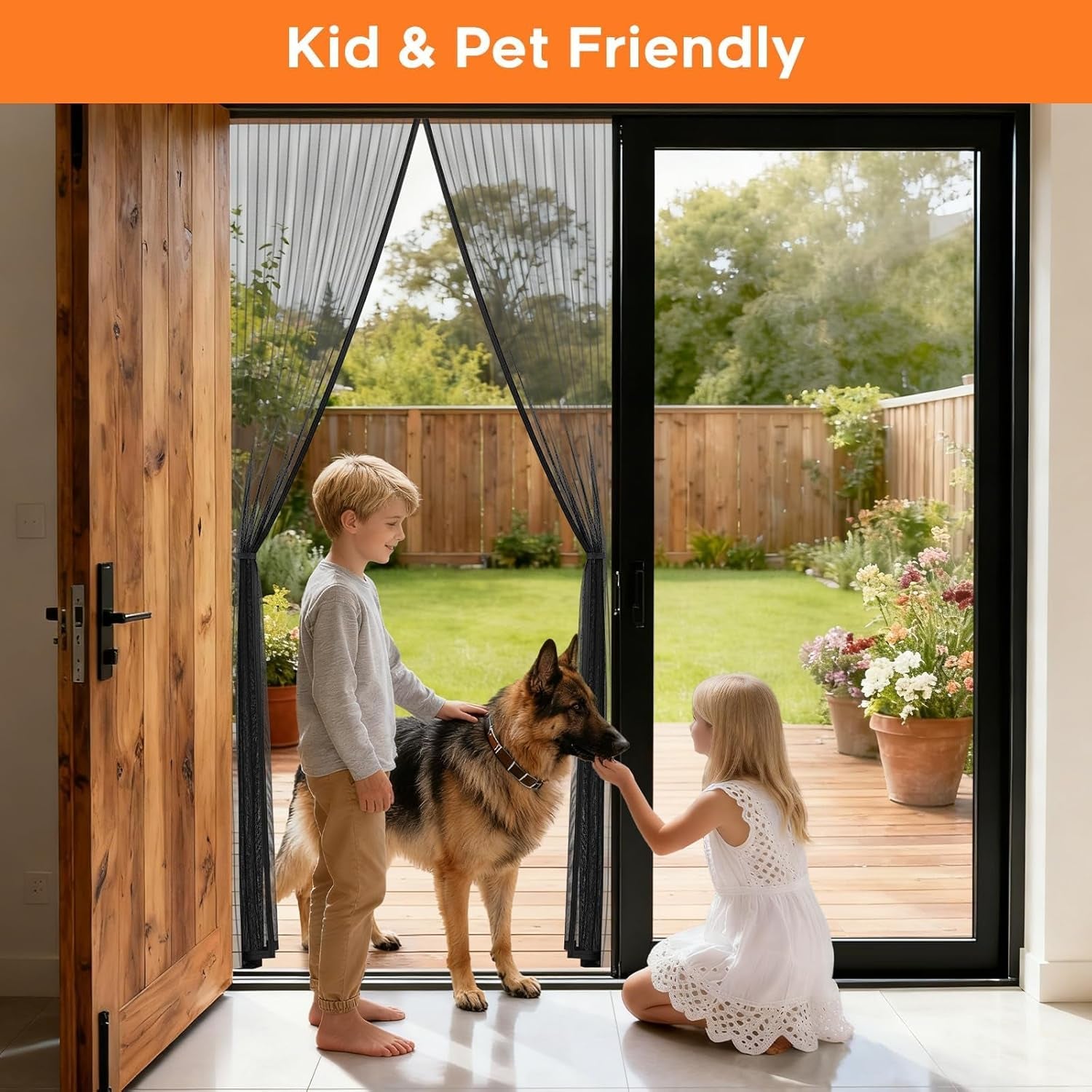 Magnetic Screen Door, Screen Door Mesh, Heavy-Duty Mesh Curtain, Door Net Keep Bugs Out, Hands Free Partition, Screen Size 38” × 83”, Fits 36” × 82” Doors, Pet & Kid Friendly, Black