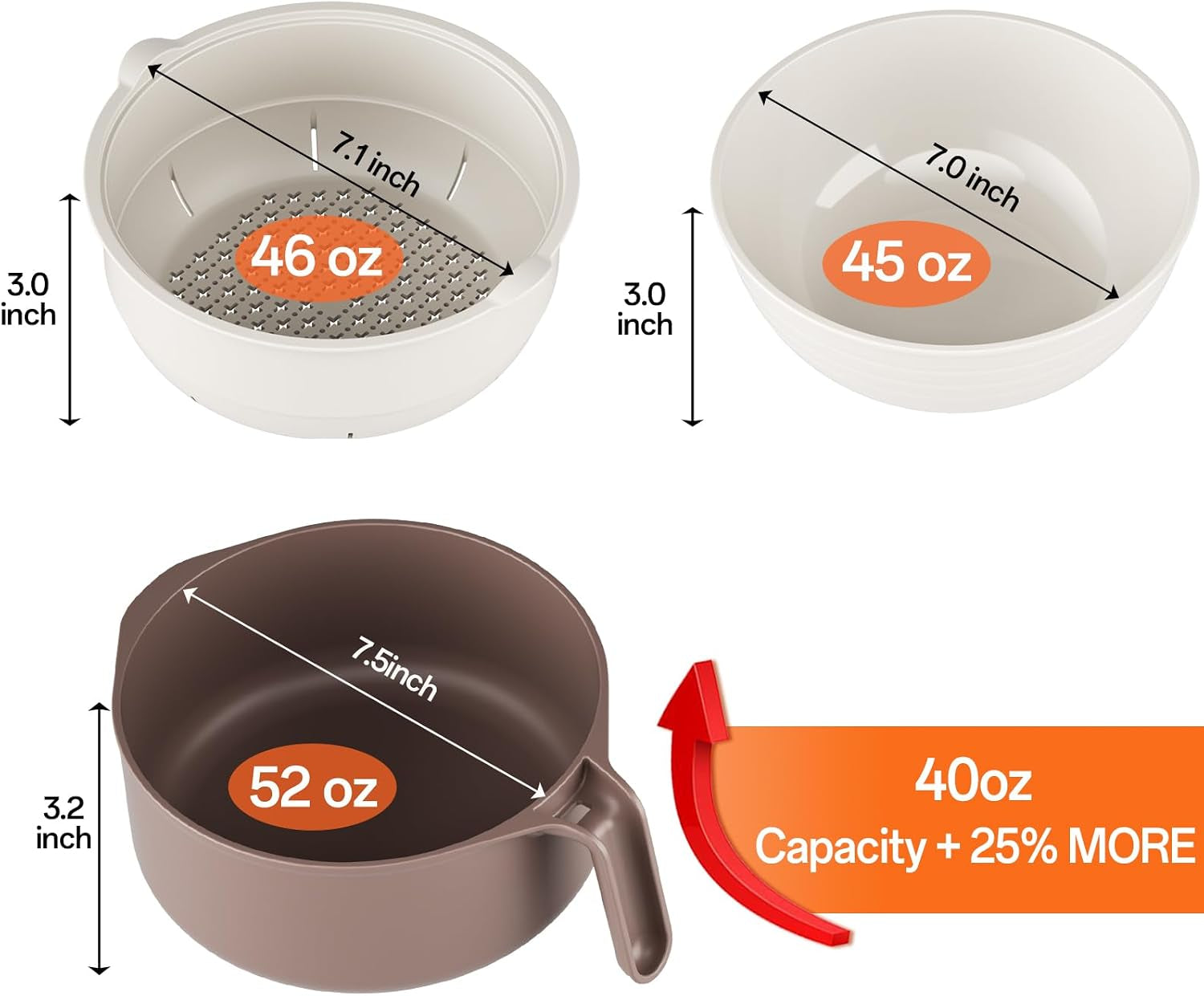 50 Oz Large Ramen Bowl, Microwave Ramen Cooker, Noodle Pasta Cooker with Lid and Strainer, Steamer for Vegetables, College Dorm Essentials for Girls Guys (Beige)