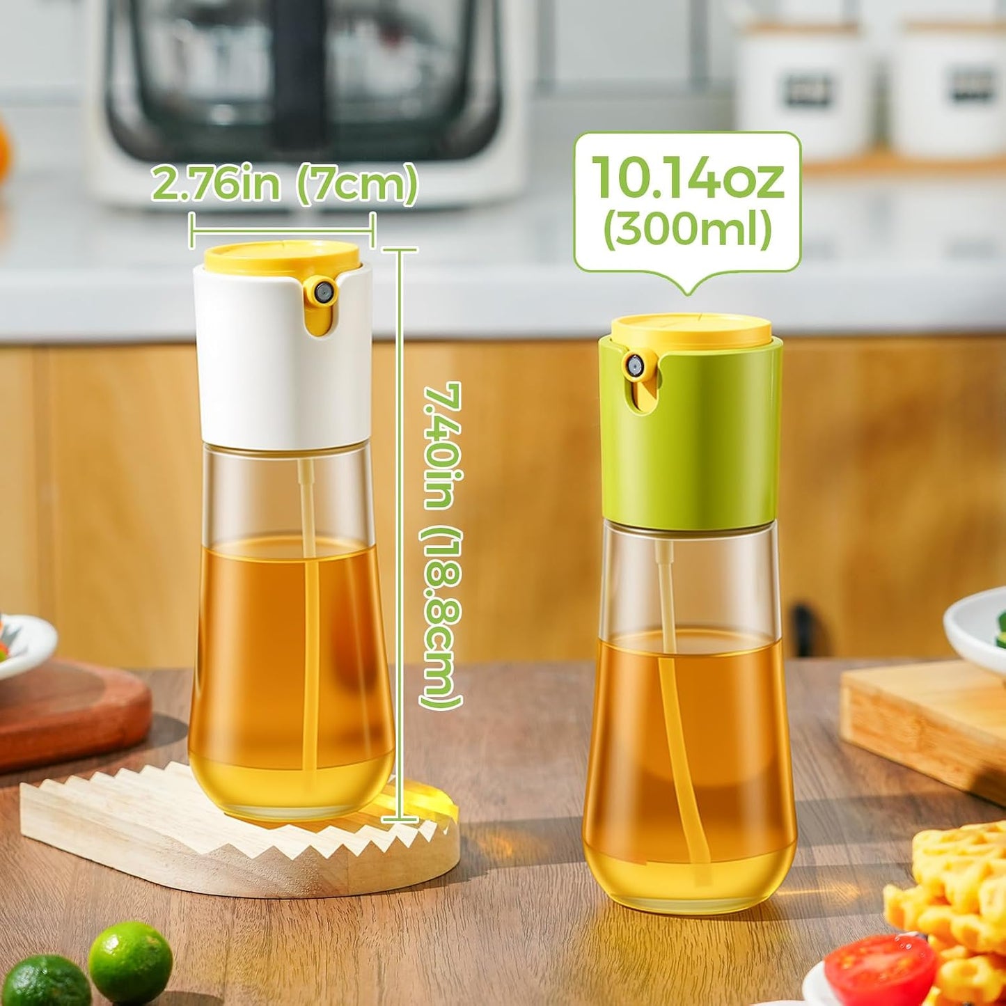 Olive Oil Sprayer and Dispenser 2 in 1, 10Oz/300Ml Oil Mister & Pourer with Portion Control, Food Grade Kitchen Gadget for Air Fryer, Cooking, Salad, BBQ, Fryin(Green)