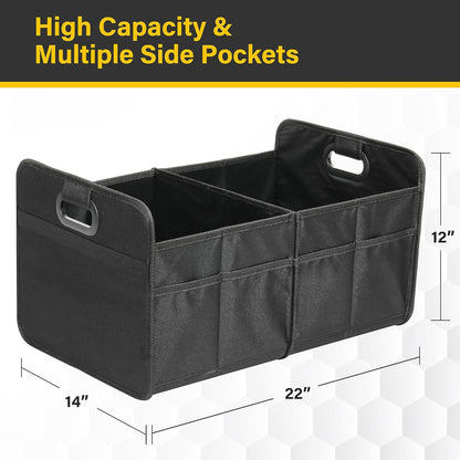 Trunk Organizer for Car/Suv/Truck, Collapsible 2 Compartment Automotive Storage Box, 600D Waterproof Oxford Polyester 50L Travel Accessories, Anti-Slip & Leak-Proof, Black New