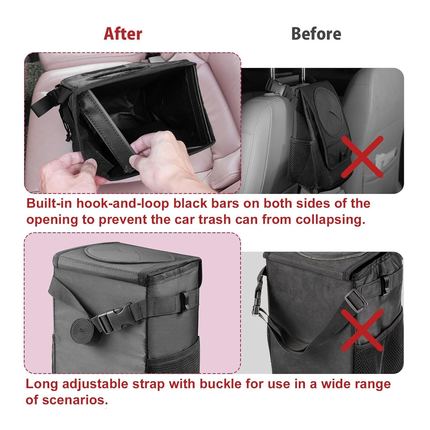 Car Trash Can with Lid - Leakproof Trash Bin Car Garbage Can, Collapsible Automotive Truck Organizer and Storage Bag Car Accessories for Women Men Road Trip Essentials
