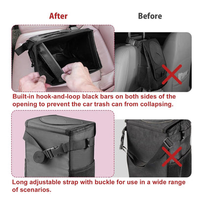 Car Trash Can with Lid - Leakproof Trash Bin Car Garbage Can, Collapsible Automotive Truck Organizer and Storage Bag Car Accessories for Women Men Road Trip Essentials