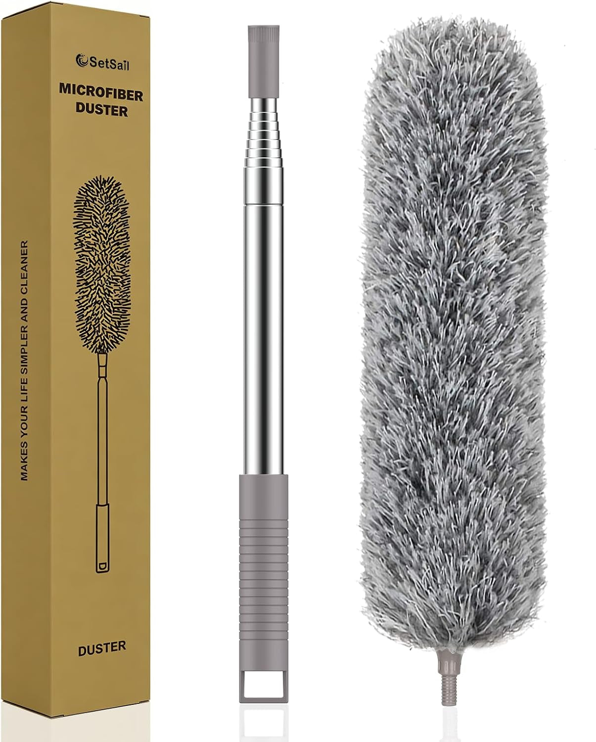 Extra-Long Dusters with Extension Pole 100-Inch for Cleaning, Bendable Microfiber Head Washable Ceiling Fan Duster for High Ceilings, Furniture