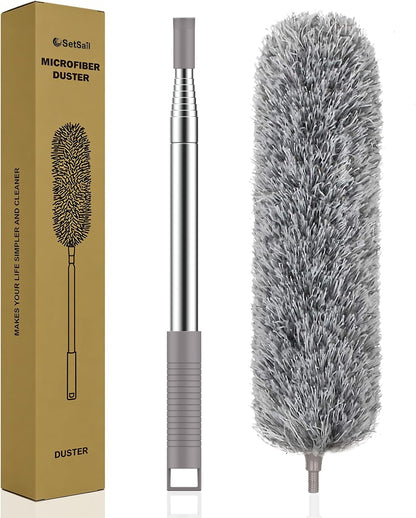 Extra-Long Dusters with Extension Pole 100-Inch for Cleaning, Bendable Microfiber Head Washable Ceiling Fan Duster for High Ceilings, Furniture
