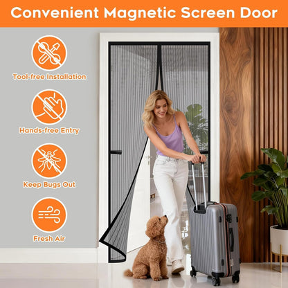 Magnetic Screen Door, Screen Door Mesh, Heavy-Duty Mesh Curtain, Door Net Keep Bugs Out, Hands Free Partition, Screen Size 38” × 83”, Fits 36” × 82” Doors, Pet & Kid Friendly, Black