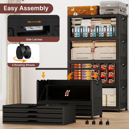 284QT Extra Large Stackable Storage Bins with Lids & Wheels & Door, 71Gal Foldable Collapsible Closet Organizers, Plastic Containers Drawers for Bedroom Dorm
