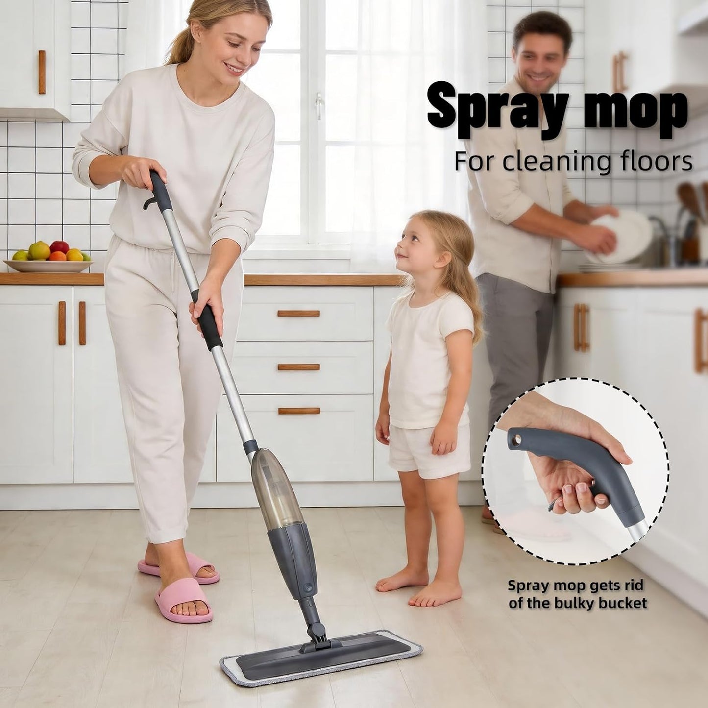 Spray Mop for Floor Cleaning with 360° Rotation - Multi-Surface Floor Cleaner for Wet/Dry Mopping Lightweight Handle for Kitchen Bathroom Hardwood&Tile Floors