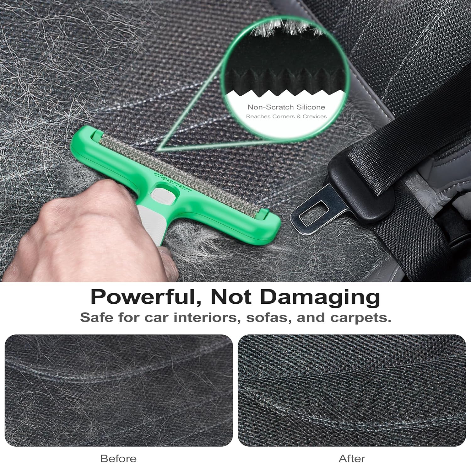 4-In-1 Pet Hair Remover & Lint Tool, Reusable Carpet Cleaner for Dog & Cat Fur - Safe for Couch, Clothes, Rugs & Car Mats - Portable Detailer with 4 Modes for Deep Cleaning & Delicate Fabrics
