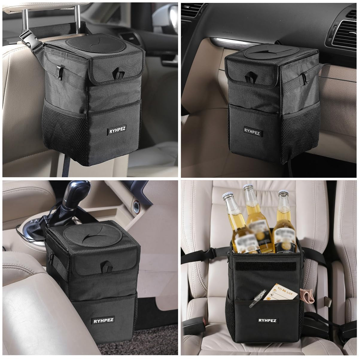 Car Trash Can with Lid - Leakproof Trash Bin Car Garbage Can, Collapsible Automotive Truck Organizer and Storage Bag Car Accessories for Women Men Road Trip Essentials