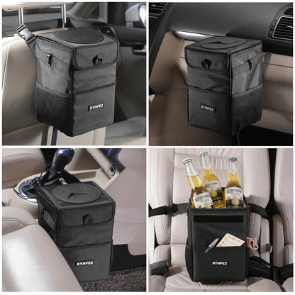 Car Trash Can with Lid - Leakproof Trash Bin Car Garbage Can, Collapsible Automotive Truck Organizer and Storage Bag Car Accessories for Women Men Road Trip Essentials