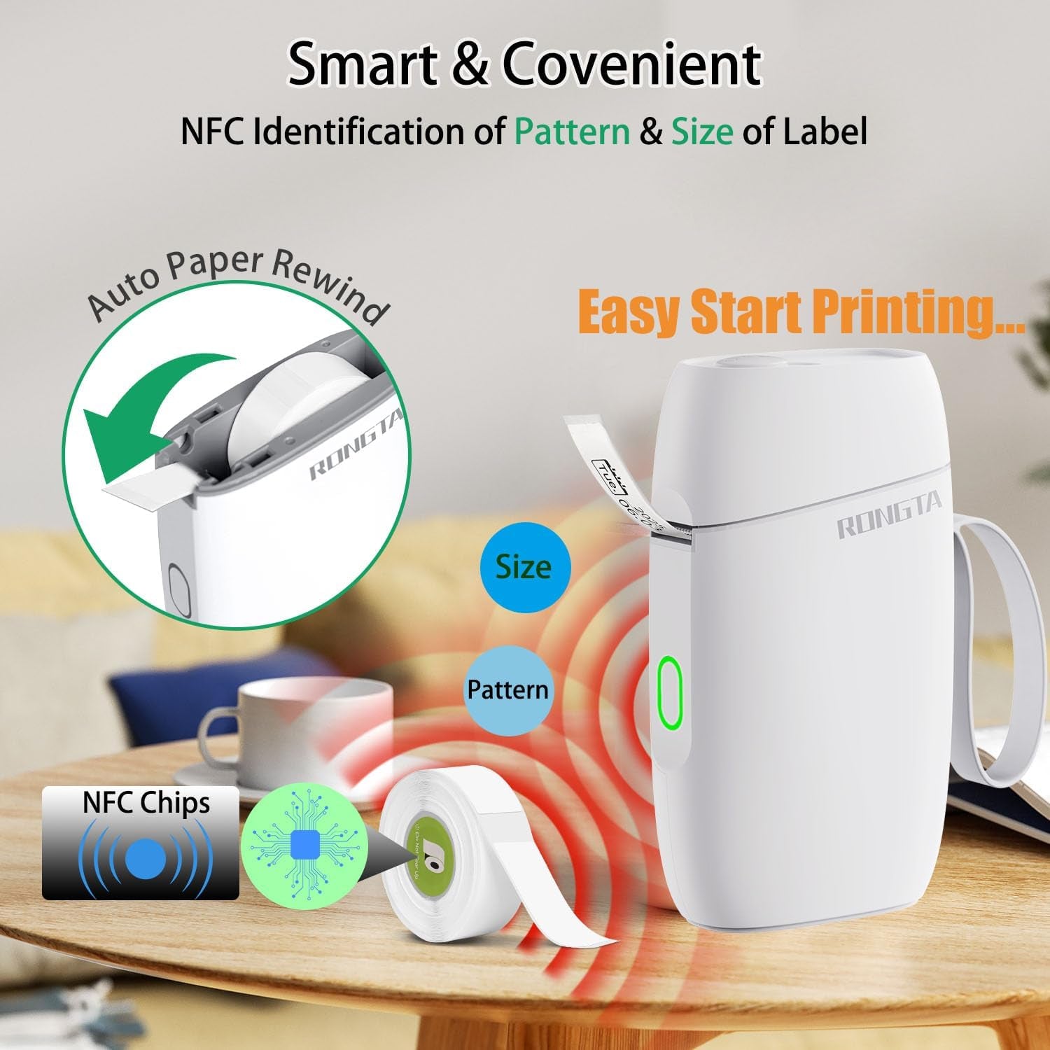 Bluetooth Label Maker Machine with Tape, Portable Mini Label Printer Wireless Thermal Handheld Sticker Makers Mini Label Makers with Multiple Templates for Organizing Office Home School(White)