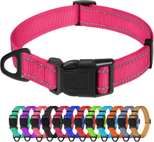 Small Dog Collars, Adjustable Reflective Nylon Pet Collar with Quick Release Buckle for Small Dogs, Hot Pink, 5/8" Width