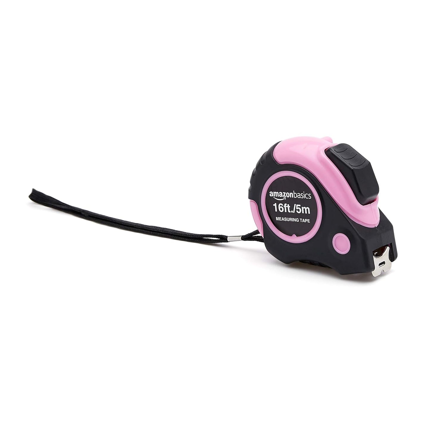 Retractable Tape Measure with Metric and SAE Measurements, 16Ft/5M, Belt Clip, Readable, Pink