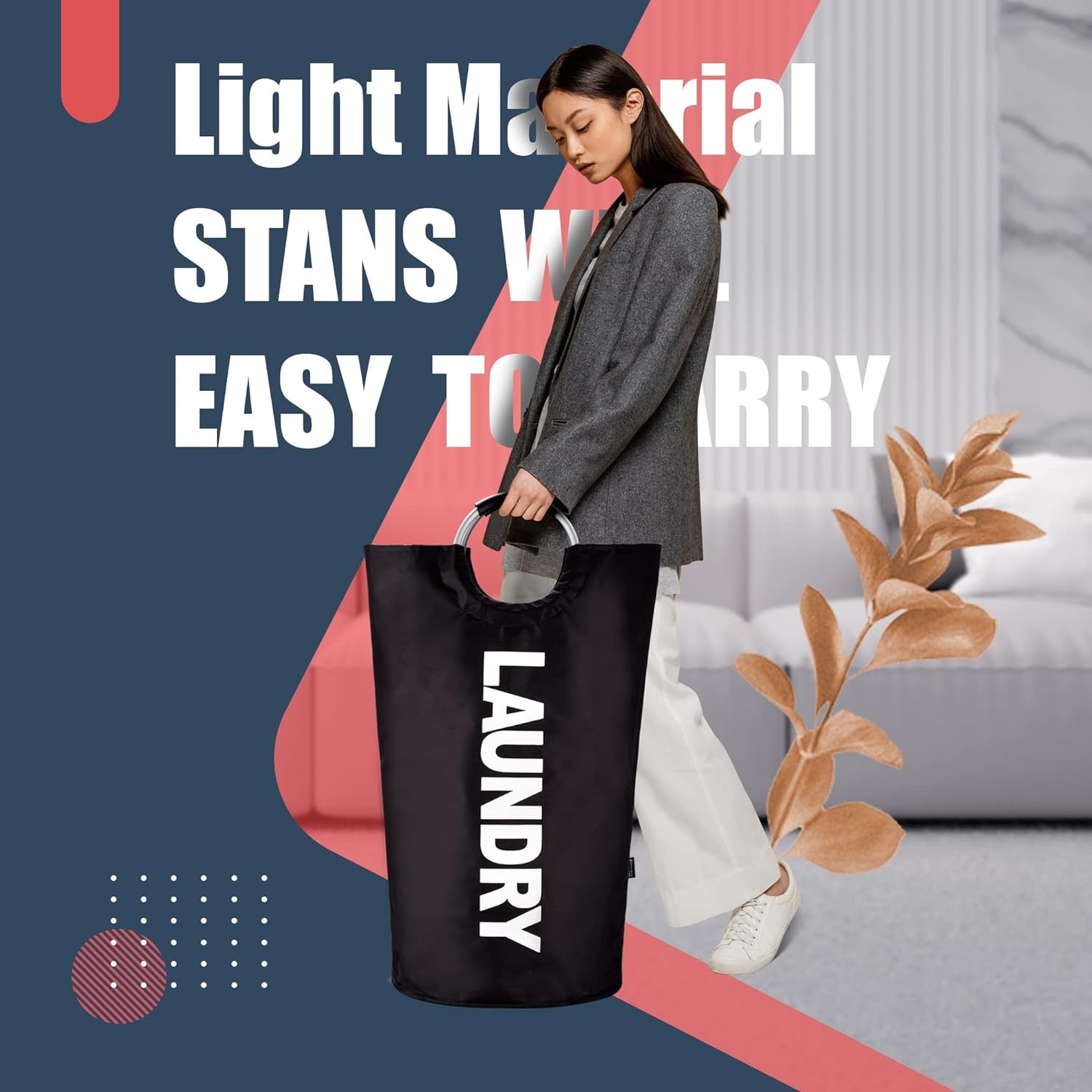 90L Laundry Basket (13 Colors), Waterproof Laundry Hamper, Laundry Bag with Padded Handles, Clothes Hamper Stands up Well, Collapsible Laundry Basket Easy Storage